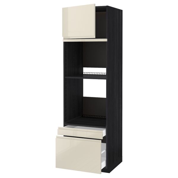 Высокий шкаф для духовки комбинированный, духовка + дверца/2ящ, черный, Воксторп глянцевый светло-бежевый 60x60x200 см IKEA - схема-чертеж с размерами