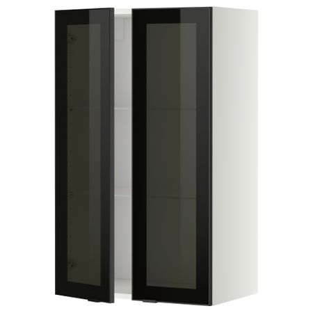 Навесной шкаф с полками, 2 стекло дверцы МЕТОД, белый, Ютис дымчатое стекло