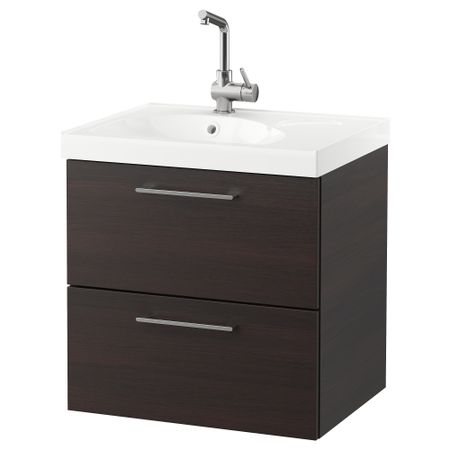 Шкаф для раковины с 2 ящиками ГОДМОРГОН / ЭДЕБОВИКЕН, черно-коричневый (60x49x64 см)