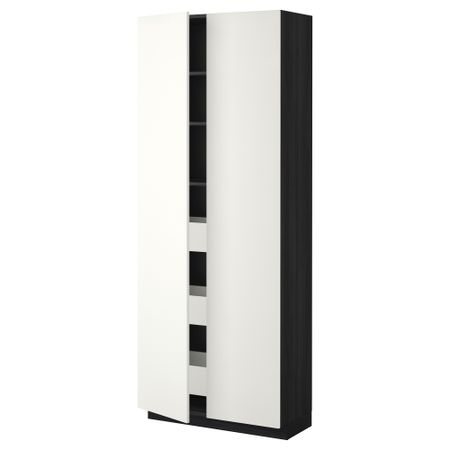 Высокий шкаф с ящиками, 2 дверцы МЕТОД / МАКСИМЕРА, черный, Хэггеби белый (80x37x200 см)