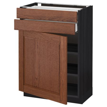 Напольный шкаф с дверцей, 2 ящиками МЕТОД / МАКСИМЕРА, черный, Филипстад коричневый
