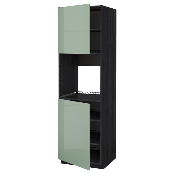 Высокий шкаф для духовки, 2 дверцы, полки МЕТОД, черный, Калларп светло-зеленый - схема-чертеж с размерами