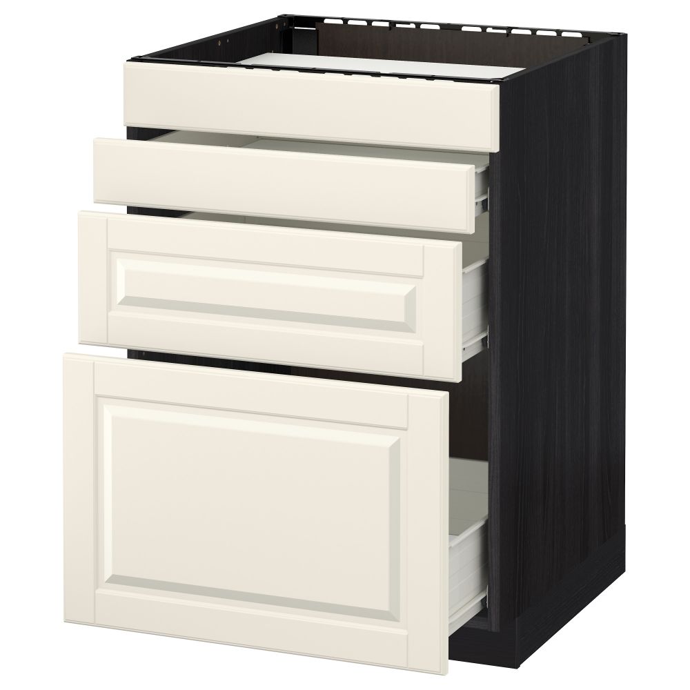 Напольный шкаф для духовки, 4фасада, 3 ящика МЕТОД / ФОРВАРА, черный, Будбин белый с оттенком - схема-чертеж с размерами