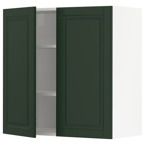Навесной шкаф с полками/2дверцы, белый/Будбин темно-зеленый 80x80 см IKEA METOD МЕТОД 793.122.49 - фото 1