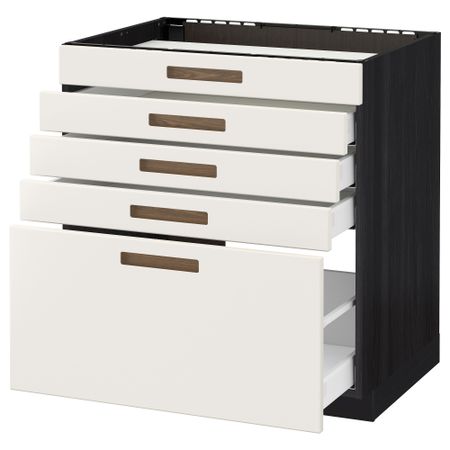 Напольный шкаф для варочной панели, 5 фасадов, 4 ящиков МЕТОД / МАКСИМЕРА, черный, Мэрста белый