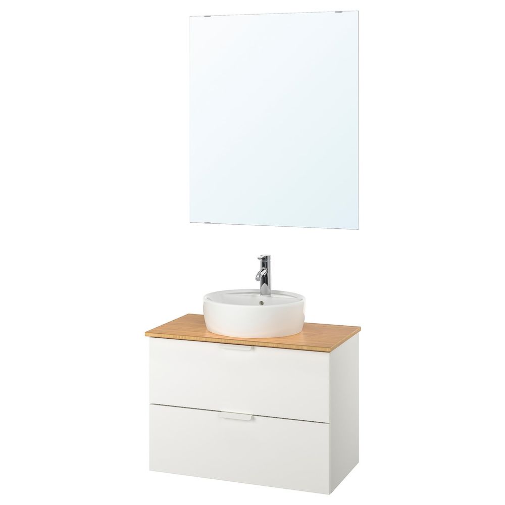 Комплект мебели для ванной,5 предм., белый, бамбук ДАЛЬШЕР смеситель, 82 см IKEA ГОДМОРГОН/ТОЛКЕН / ТОРНВИКЕН 293.043.98 - фото 1