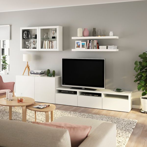 Шкаф для ТВ, комбинация, белый 300x42x195 см IKEA BESTÅ БЕСТО / LACK ЛАКК 093.987.36 - фото 2