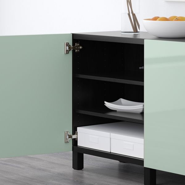 Комбинация для хранения с дверцами, черно-коричневый, Сельсвикен глянцевый/серо-зеленый светлый, 180x40x74 см IKEA БЕСТО - схема-чертеж с размерами