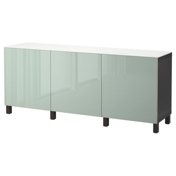 Комбинация для хранения с дверцами БЕСТО, черно-коричневый, Сельсвикен глянцевый/серо-зеленый светлый (180x42x74 см) - фото 1