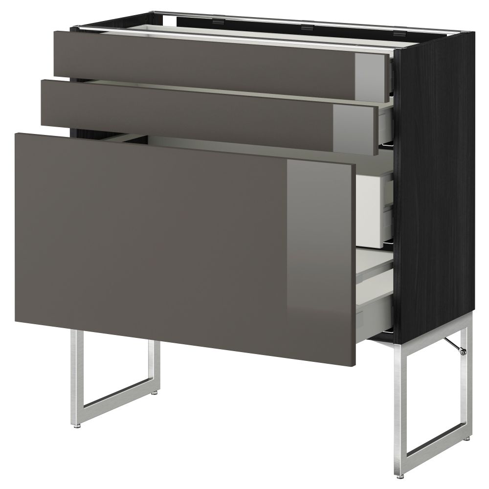 Напольный шкаф 3 фронтальных панели, 2 нижних, 2 средних ящика МЕТОД / МАКСИМЕРА, черный, Рингульт серый - схема-чертеж с размерами