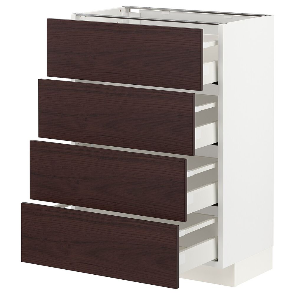 Напольный шкаф 4 фронтальных панели, 4 ящика, белый Аскерсунд/темно-коричневый под ясень 60x37 см IKEA METOD МЕТОД / MAXIMERA - фото 1