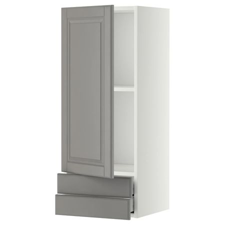 Навесной шкаф с дверцей, 2 ящика, белый/Будбин серый 40x100 см IKEA METOD МЕТОД / MAXIMERA МАКСИМЕРА 792.320.21