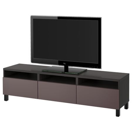 Тумба для ТВ с ящиками БЕСТО, черно-коричневый, Вальвикен темно-коричневый (180x40x48 см)