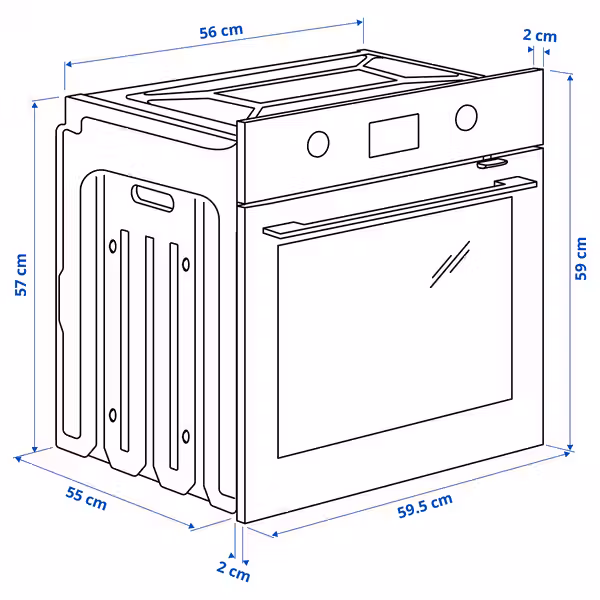 FRILLESBO ФРИЛЛЕСБУ Духовка с конвекцией - с фукнцией пара/чёрный IKEA 500 - схема-чертеж с размерами