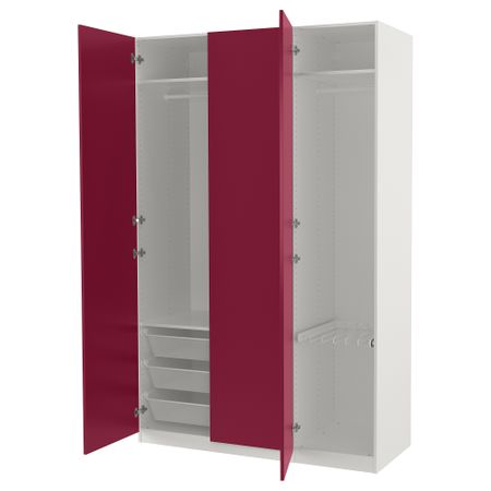 Гардероб ПАКС, белый, Форсанд темно-красный (150x60x236 см)