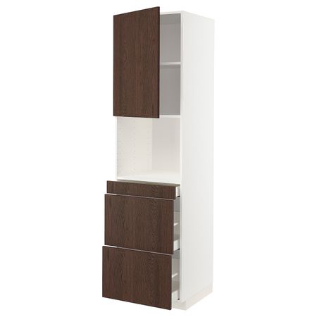 Высокий шкаф для СВЧ/дверца/3ящика, белый/Синарп коричневый 60x60x220 см IKEA METOD МЕТОД / MAXIMERA МАКСИМЕРА 294.447.23