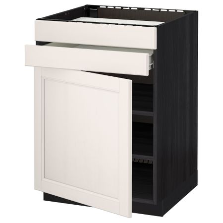 Напольный шкаф для варочной панели, доводчик, 2 фасада, 1 ящик МЕТОД / ФОРВАРА, черный, Лаксарби белый (60x60 см)