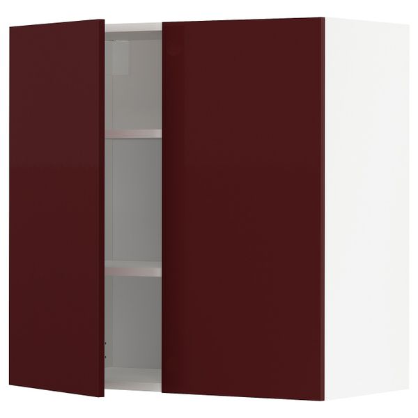 Навесной шкаф с полками/2дверцы, белый Калларп/глянцевый темный красно-коричневый 80x80 см IKEA METOD МЕТОД 893.268.87 - схема-чертеж с размерами