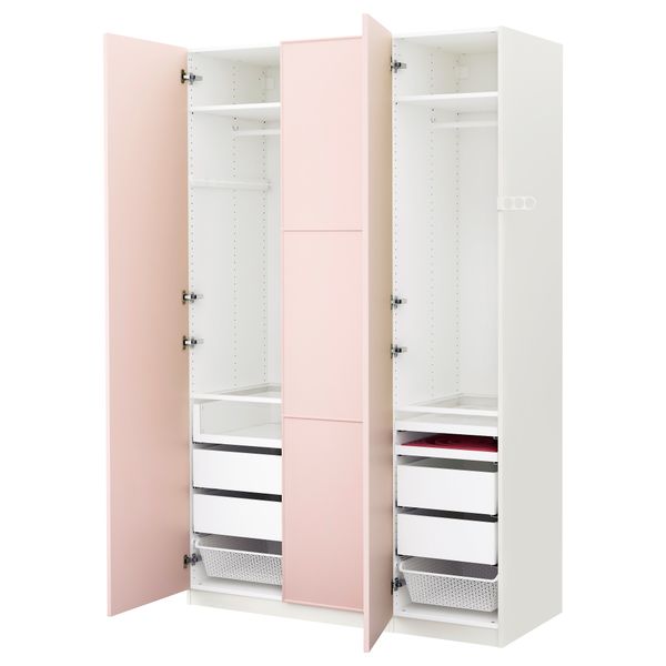 Гардероб ПАКС, белый, Мерокер светло-розовый (150x60x236 см) - фото 1