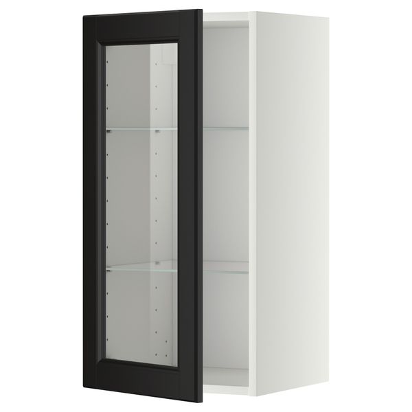 Навесной шкаф с полками, стекляными дверцы МЕТОД, белый, Лаксарби черно-коричневый - схема-чертеж с размерами