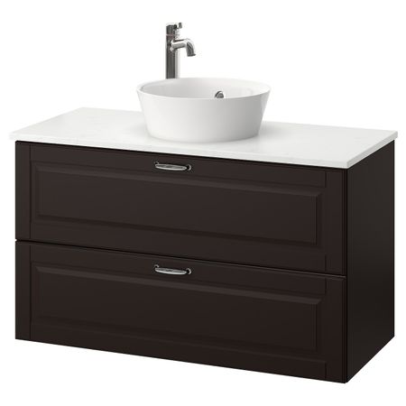 Шкаф со столешницей 40см раковина, Кашён темно-серый, под мрамор ВОКСНАН смеситель 102x49x75 см IKEA ГОДМОРГОН/ТОЛКЕН / КАТТЕВИК