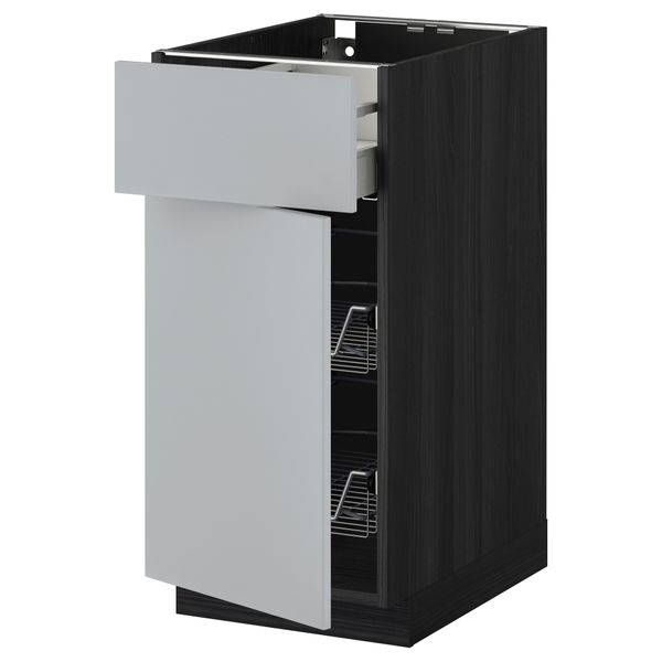 Напольный шкаф с проволочной корзиной, ящиком, дверью МЕТОД / МАКСИМЕРА, черный, Веддинге серый - схема-чертеж с размерами