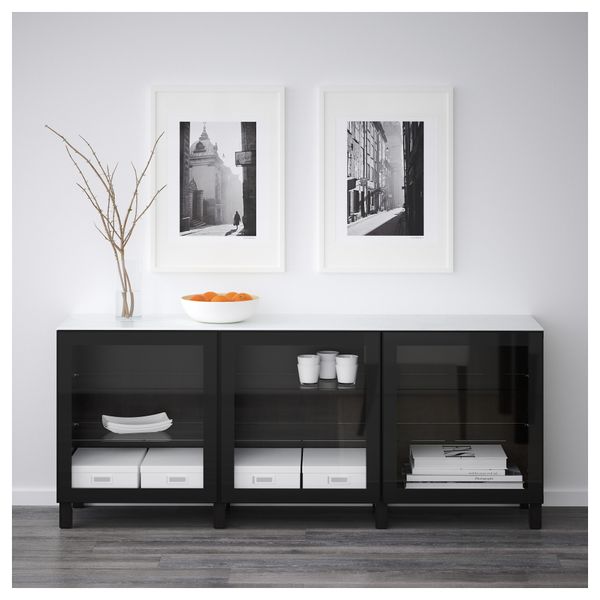 Комбинация для хранения с дверцами БЕСТО, Глассвик черный/прозрачное стекло (180x42x74 см) - фото 2