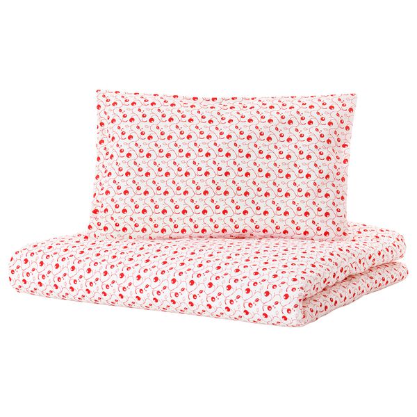 Пододеяльник, наволочка для/кроватки, орнамент «брусника» 110x125/35x55 см IKEA GULSPARV ГУЛСПАРВ 804.430.13 - фото 1