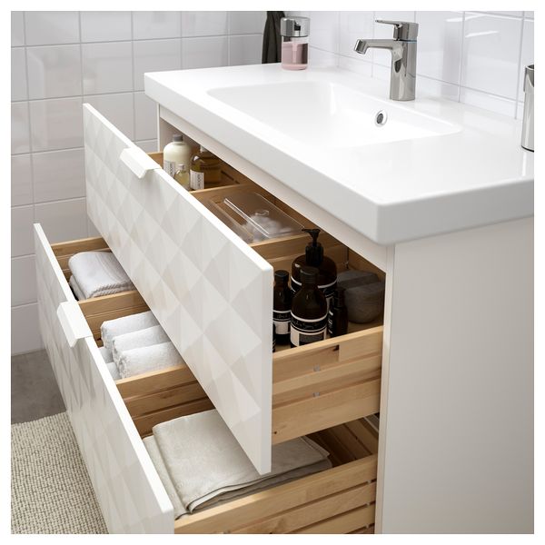 Шкаф для раковины с 2 ящиками ГОДМОРГОН / ОДЕНСВИК, Решён белый (103x49x64 см) - фото 2