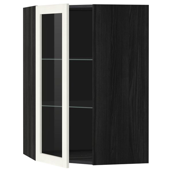 Угловой навесной шкаф с полками, стекляными дверцами МЕТОД, черный, Росдаль белый - схема-чертеж с размерами