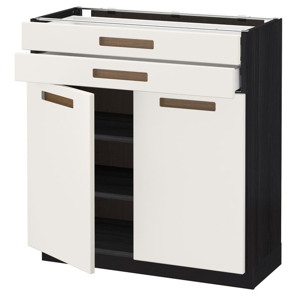 Напольный шкаф, 2 дверцы, 2 ящика МЕТОД / МАКСИМЕРА, черный, Мэрста белый - схема-чертеж с размерами