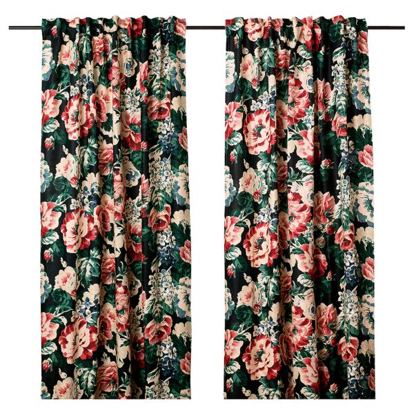 Гардины, 2 шт., черный/разноцветный 145x300 см IKEA LEIKNY ЛЕЙКНИ 304.288.16 - фото 1