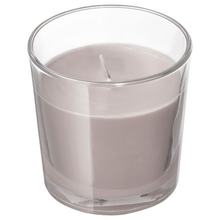 Ароматическая свеча в стакане, Мускатный орех и ваниль, серый, 7.5 см IKEA СИНЛИГ 703.500.71
