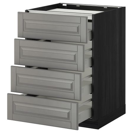 Напольный шкаф, 4 фронтальных панели, 4 ящика МЕТОД / МАКСИМЕРА, черный, Будбин серый