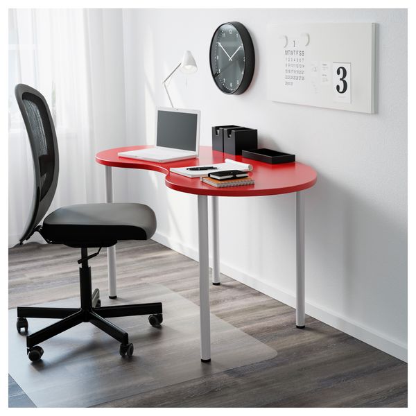 Стол ХИССМОН / АДИЛЬС, в форме кешью красный, серебристый (140x75 см) - схема-чертеж с размерами