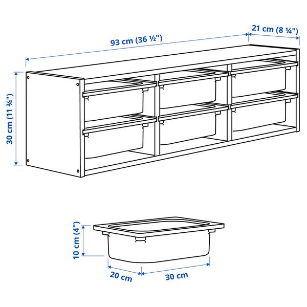 Настенный модуль для хранения, 93x21x30 cm IKEA TROFAST ТРУФАСТ 491.023.04 - схема-чертеж с размерами