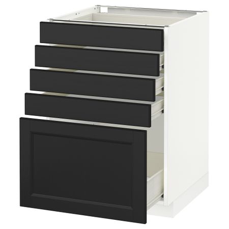 Напольный шкаф с 5 ящиками МЕТОД / ФОРВАРА, белый, Лаксарби черно-коричневый