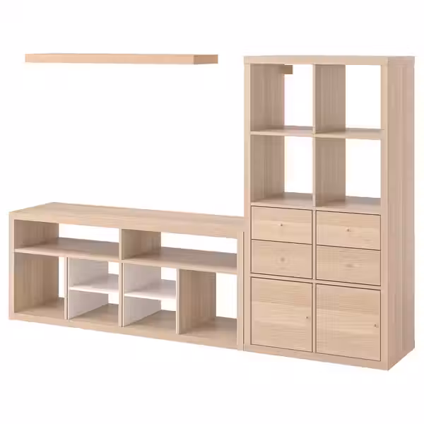 KALLAX / LACK Шкаф для ТВ, комбинация - под беленый дуб 224x39x147 см - фото 1