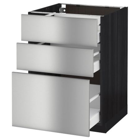 Напольный шкаф с 3 ящиками МЕТОД / МАКСИМЕРА, черный, Гревста нержавеющ сталь