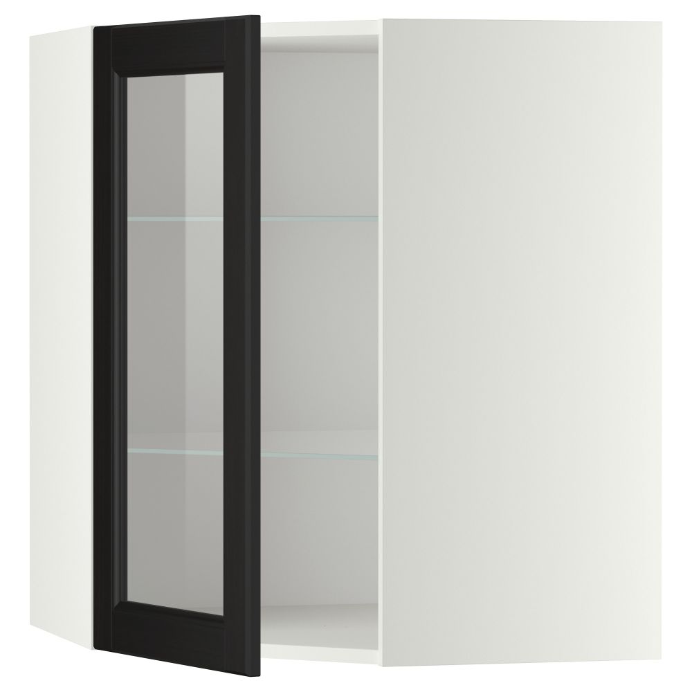 Угловой навесной шкаф с полками, стекляными дверцами МЕТОД, белый, Лаксарби черно-коричневый - схема-чертеж с размерами