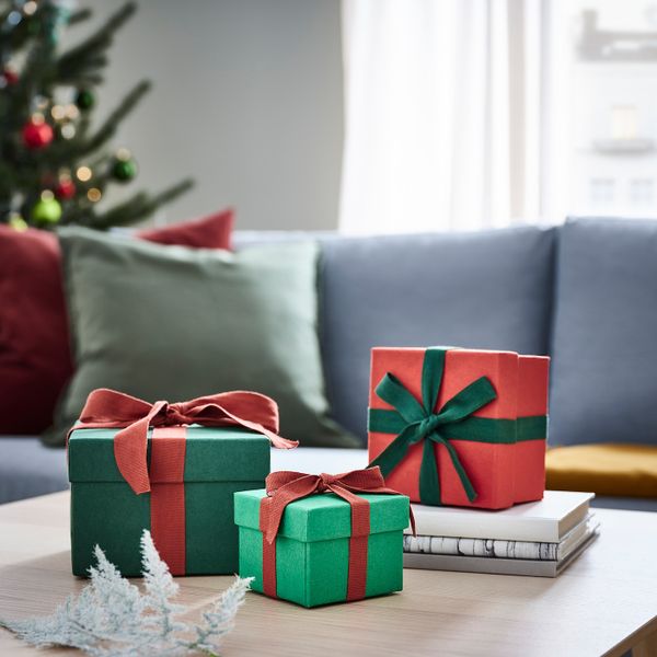 Коробка подарочная, 3 штуки, ручная работа зеленый/красный IKEA VINTER 2021 ВИНТЕР 2021 405.040.89 - схема-чертеж с размерами