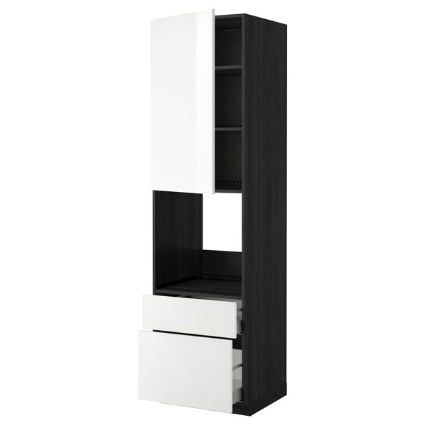 Высокий шкаф для духовки + дверь, 2 ящика МЕТОД / МАКСИМЕРА, черный, Рингульт белый - фото 1