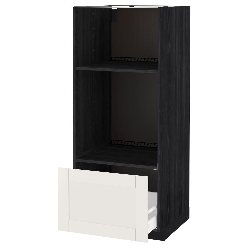 Высокий шкаф с ящиком для духовки/СВЧ МЕТОД / МАКСИМЕРА, черный, Сэведаль белый (60x60x140 см) - схема-чертеж с размерами