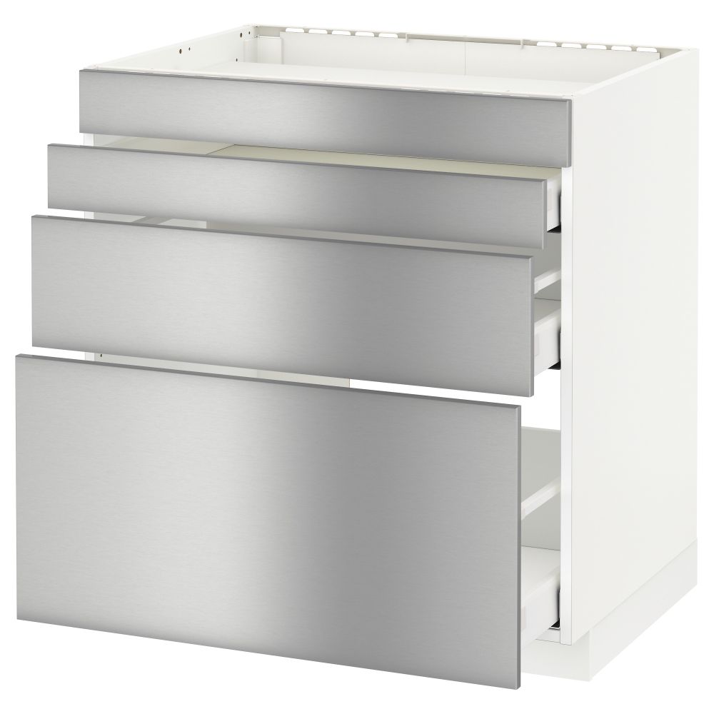Напольный шкаф для духовки, 4фасада, 3 ящика МЕТОД / МАКСИМЕРА, белый, Гревста нержавеющ сталь - схема-чертеж с размерами