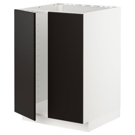 Напольный шкаф для мойки+2 двери, белый/Кунгсбакка антрацит 60x60 см IKEA METOD МЕТОД 594.444.77