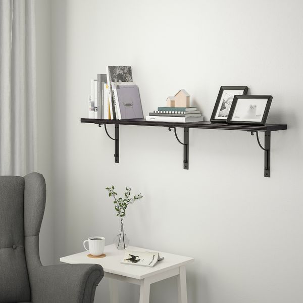 Полка навесная, коричнево-чёрный, черный, 120x20 см IKEA БЕРГСХУЛЬТ / ЭКБИ ХОЛЬ 792.907.80 - фото 2