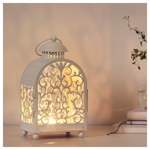 Фонарь для свечи в металической подставка ГОТТГЁРА, д/дома/улицы белый (26 см) - фото 2