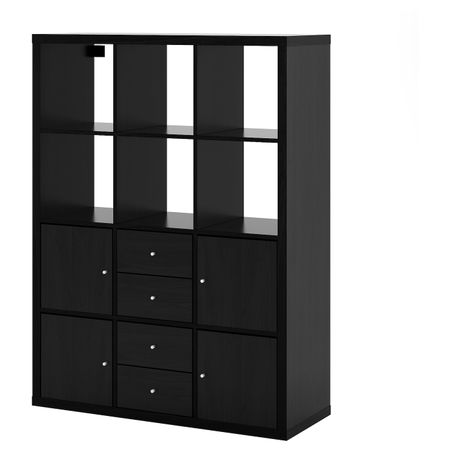 Стеллаж с 6 вставками, черно-коричневый 112x147 см IKEA KALLAX КАЛЛАКС 492.782.61