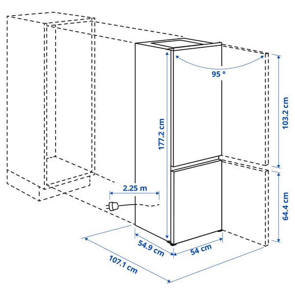Холодильник морозильник, 193, 61 л, ИКЕА 700 встраиваемый IKEA ISANDE ИСАНДЕ 104.963.02 - схема-чертеж с размерами