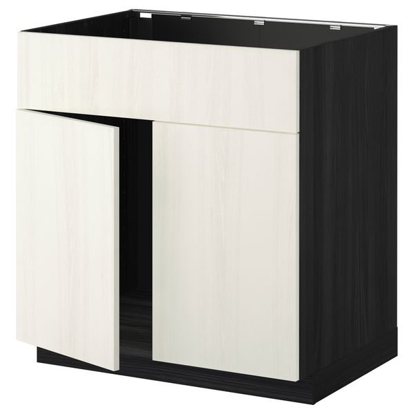 Напольный шкаф под мойку 2 дверцы/фронтальных панели МЕТОД, черный, Росдаль белый (80x60 см) - схема-чертеж с размерами